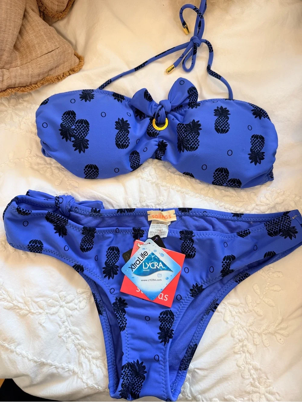 Salinas Blue Pineapple Bandeau Bikini Set Size 42/L NWT